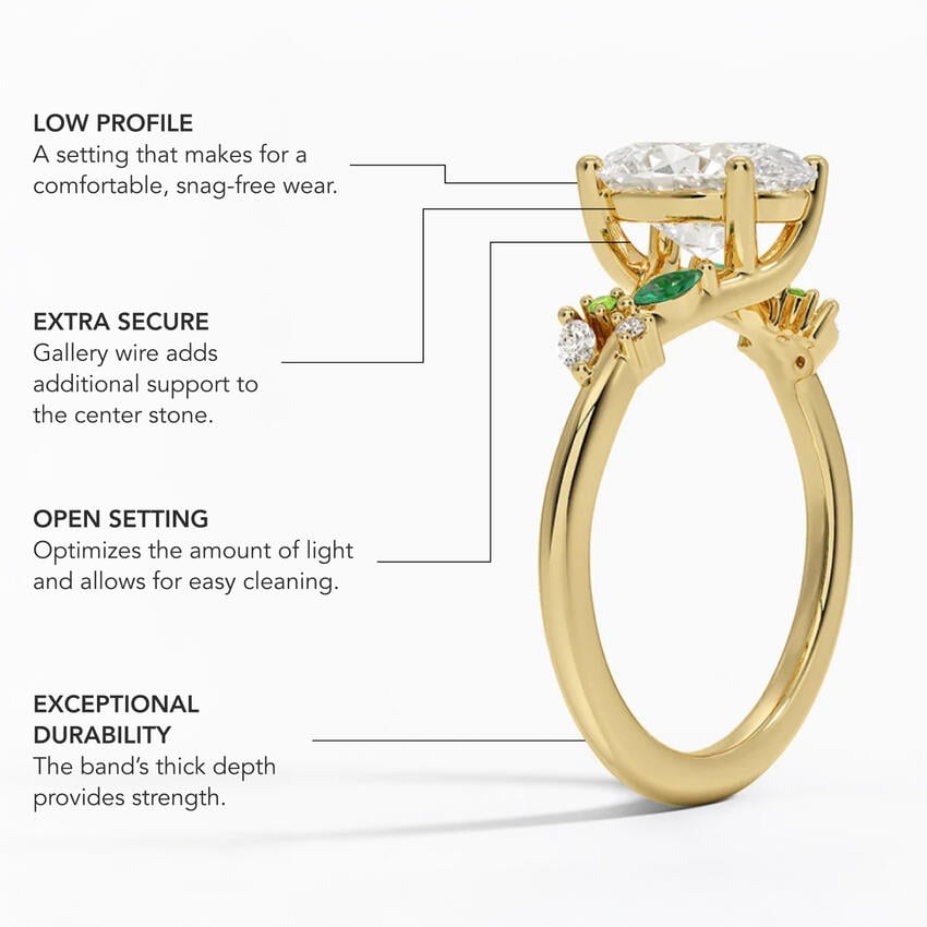 Arden Diamond Ring with Lab Emerald Accents - Asscher Cut Center Stone