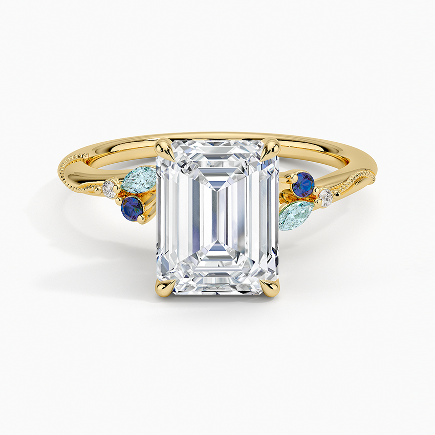 Camellia Indigo Milgrain Ring - Emerald Cut Center Stone