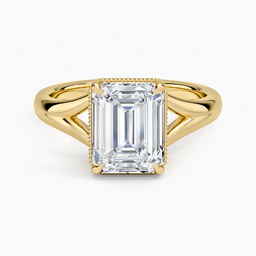 Cora Split Shank Solitaire Ring - Emerald Cut Center Stone