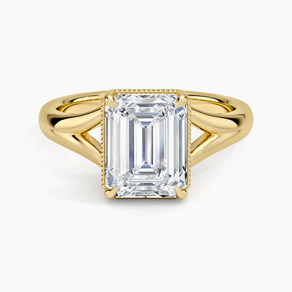 Cora Split Shank Solitaire Ring - Emerald Cut Center Stone