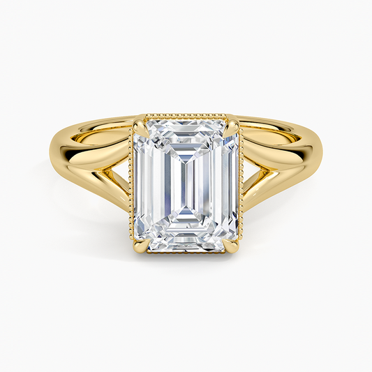 Cora Split Shank Solitaire Ring - Emerald Cut Center Stone
