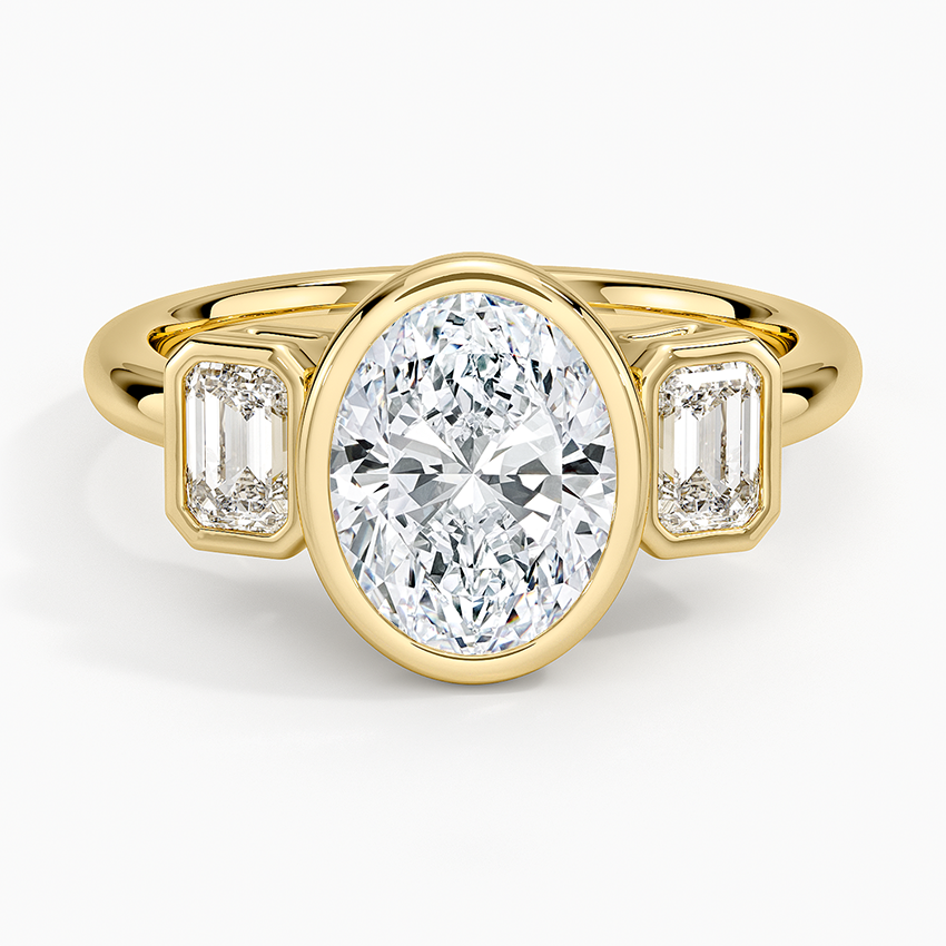 Rhiannon Bezel Three Stone Diamond Ring - Oval Cut Center Stone