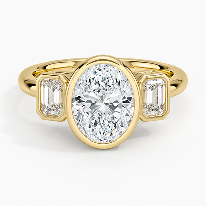 Rhiannon Bezel Three Stone Diamond Ring - Oval Cut Center Stone