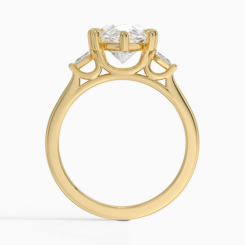 Petite Cometa Perfect Fit Three Stone Diamond Ring - Pear Center Stone
