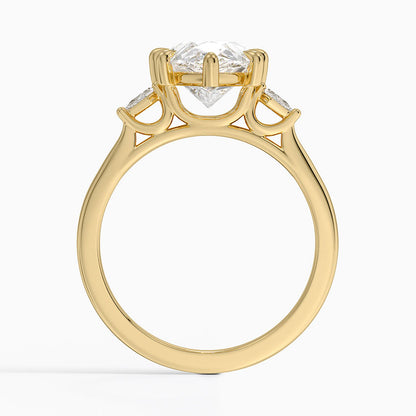 Petite Cometa Perfect Fit Three Stone Diamond Ring - Pear Center Stone