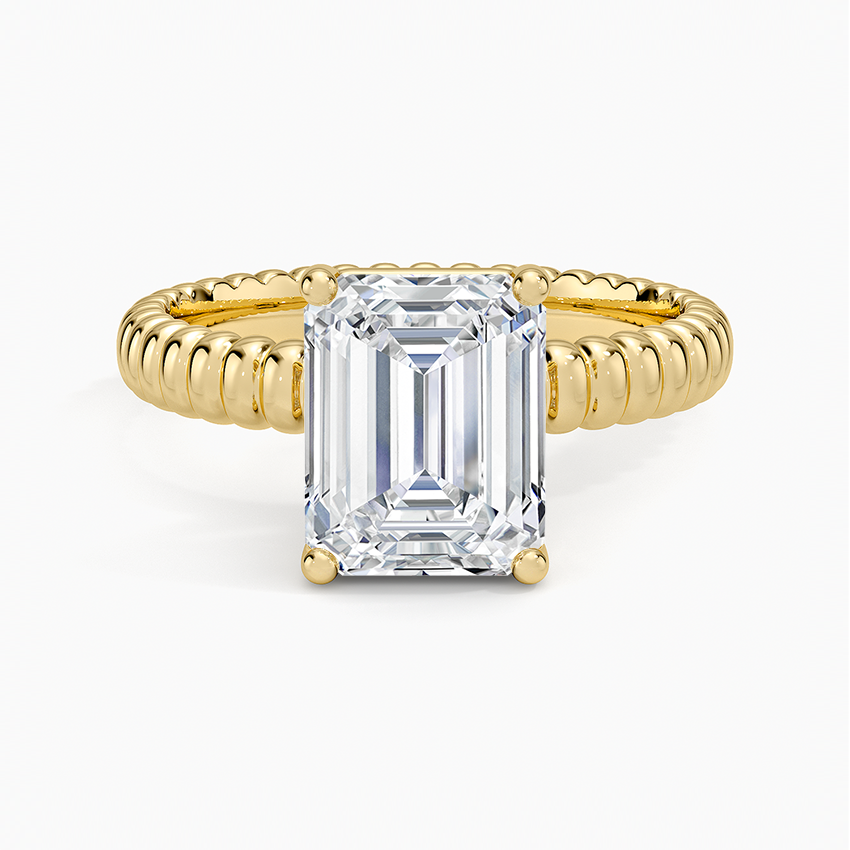 Petra Textured Solitaire Ring - Emerald Cut Center Stone