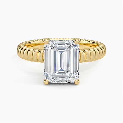 Petra Textured Solitaire Ring - Emerald Cut Center Stone