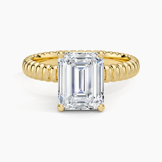 Petra Textured Solitaire Ring - Emerald Cut Center Stone