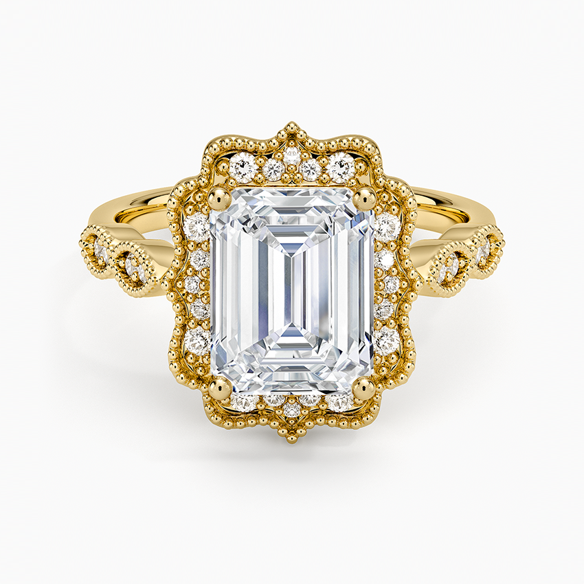 Cadenza Halo Diamond Ring - Emerald Cut Center Stone