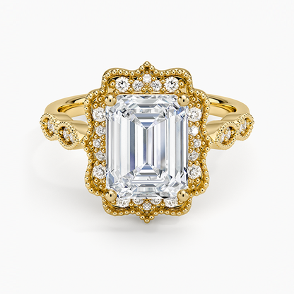 Cadenza Halo Diamond Ring - Emerald Cut Center Stone