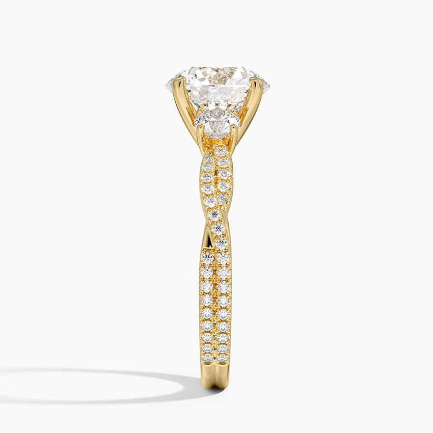 Luxe Three Stone Petite Twisted Vine Diamond Ring - Round Center Stone
