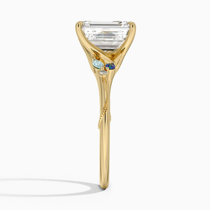 Camellia Indigo Milgrain Ring - Emerald Cut Center Stone