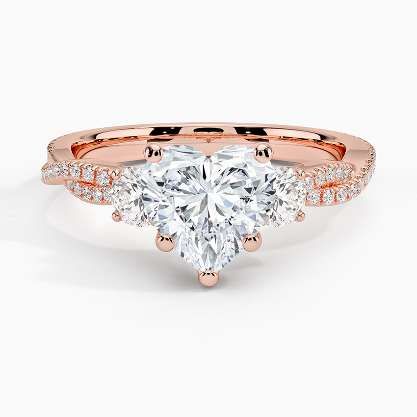 Luxe Three Stone Petite Twisted Vine Diamond Ring - Heart Center Stone
