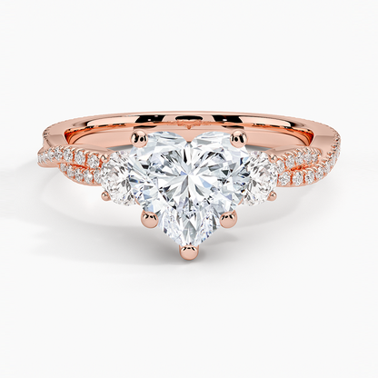 Luxe Three Stone Petite Twisted Vine Diamond Ring - Heart Center Stone
