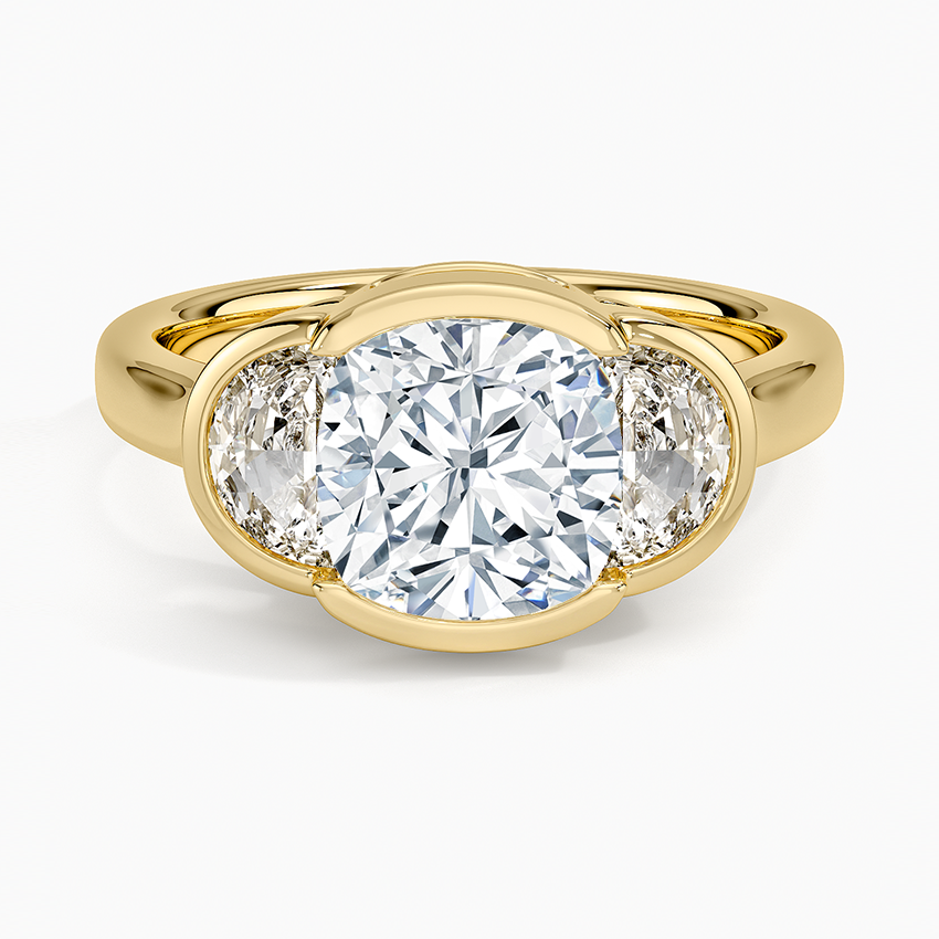 Half Moon Three Stone Bezel Diamond Ring (1/2 ct. tw.) - Cushion Cut Center Stone