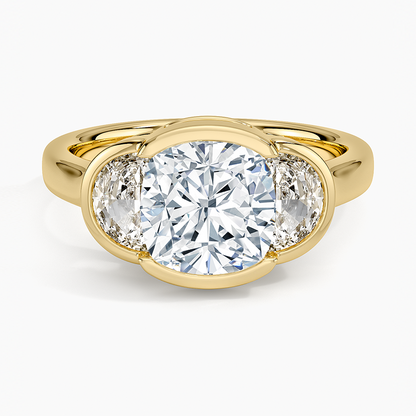 Half Moon Three Stone Bezel Diamond Ring (1/2 ct. tw.) - Cushion Cut Center Stone