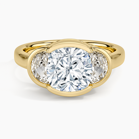 Half Moon Three Stone Bezel Diamond Ring (1/2 ct. tw.) - Cushion Cut Center Stone