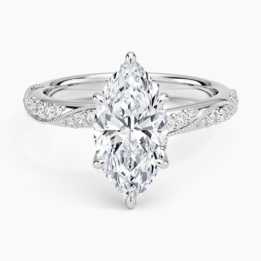 Camellia Hidden Accent 2.5mm Diamond Ring - Marquise Center Stone