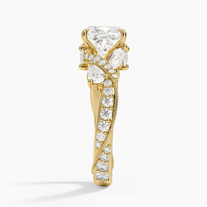 Grand Camellia Diamond Ring - Cushion Cut Center Stone