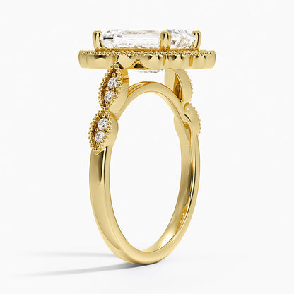 Cadenza Halo Diamond Ring - Emerald Cut Center Stone