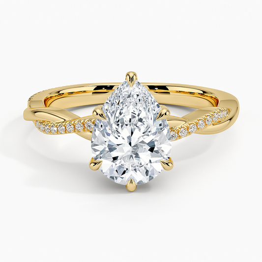 Petite Twisted Vine Hidden Halo Pavé Diamond Ring - Pear Center Stone