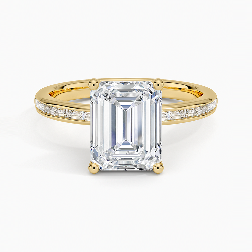Tabitha Channel Set Baguette Diamond Ring - Emerald Cut Center Stone