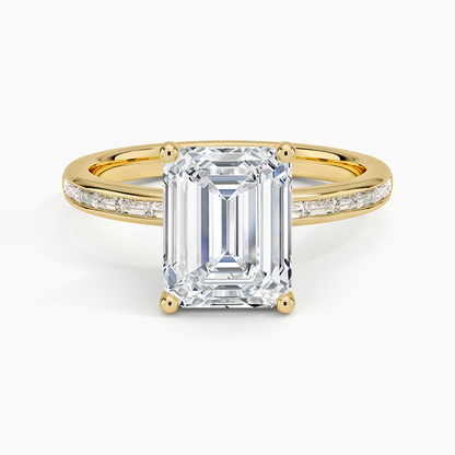 Tabitha Channel Set Baguette Diamond Ring - Emerald Cut Center Stone