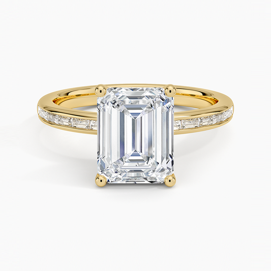 Tabitha Channel Set Baguette Diamond Ring - Emerald Cut Center Stone
