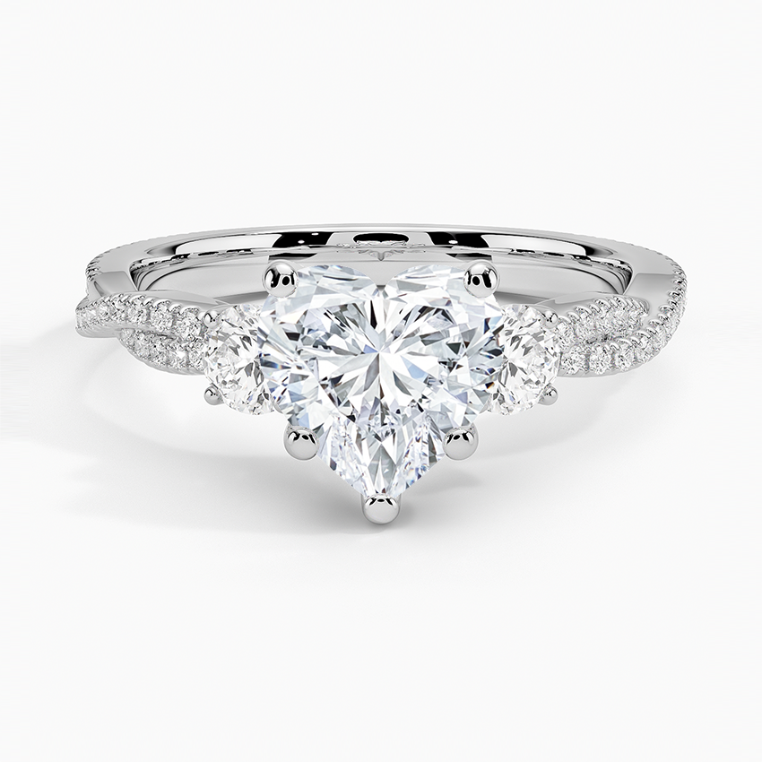 Luxe Three Stone Petite Twisted Vine Diamond Ring - Heart Center Stone
