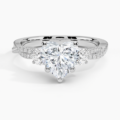 Luxe Three Stone Petite Twisted Vine Diamond Ring - Heart Center Stone