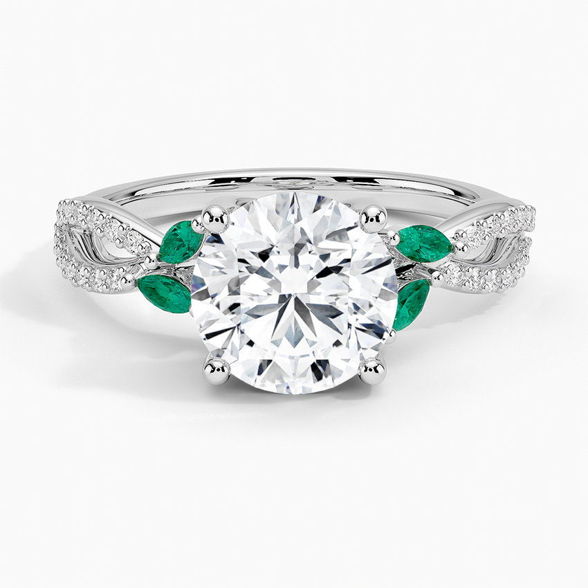 Luxe Willow Lab Emerald and Diamond Ring (1/8 ct. tw.) - Round Center Stone
