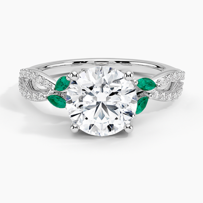 Luxe Willow Lab Emerald and Diamond Ring (1/8 ct. tw.) - Round Center Stone