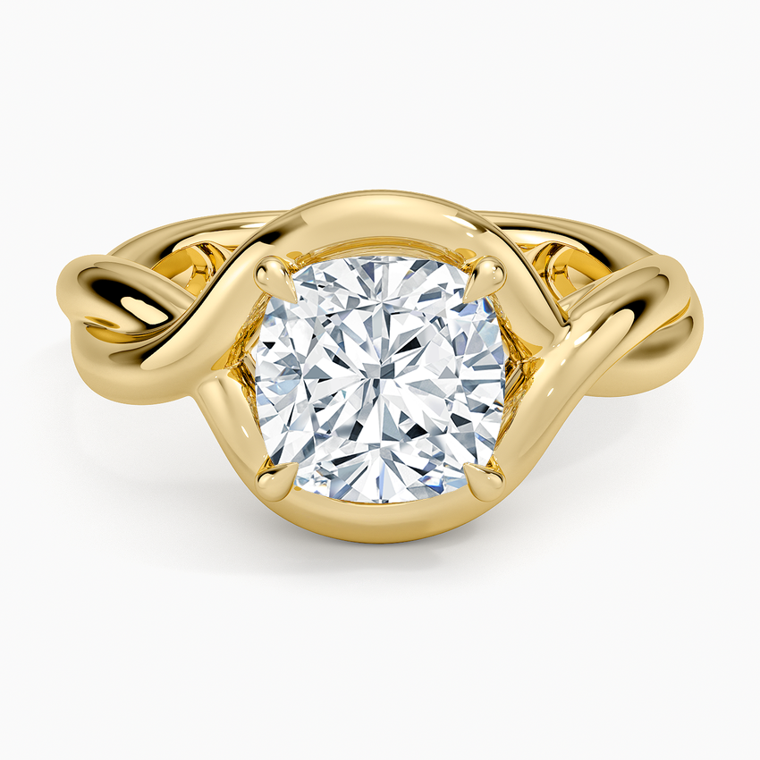 Bypass Twist Bezel Solitaire Diamond Ring - Cushion Cut Center Stone