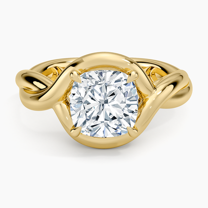 Bypass Twist Bezel Solitaire Diamond Ring - Cushion Cut Center Stone