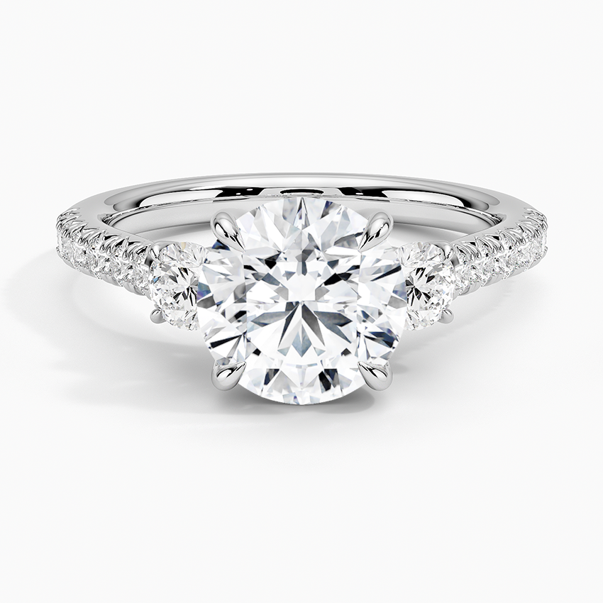 Amelie Three Stone Diamond Ring - Round Center Stone