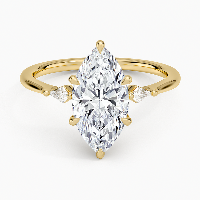 Petite Cometa Three Stone Diamond Ring - Marquise Center Stone
