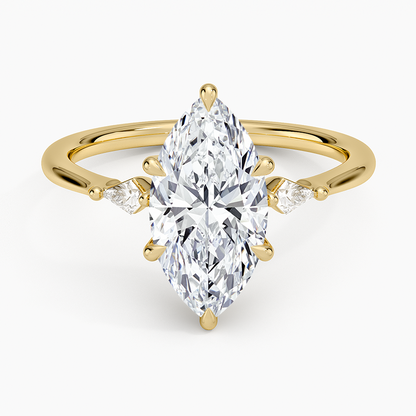 Petite Cometa Three Stone Diamond Ring - Marquise Center Stone