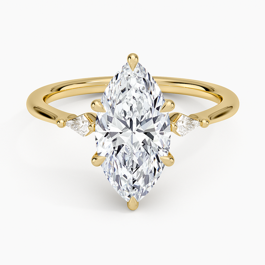 Petite Cometa Three Stone Diamond Ring - Marquise Center Stone