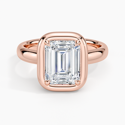 Andrea Bezel Prong Ring - Emerald Cut Center Stone
