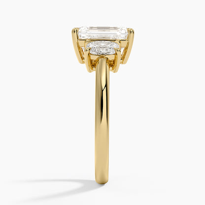 Faye Elongated Cushion Three Stone Diamond Ring - Emerald Cut Center Stone