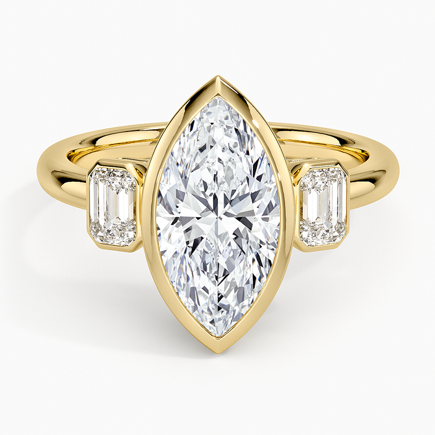 Rhiannon Bezel Three Stone Diamond Ring - Marquise Cut Center Stone