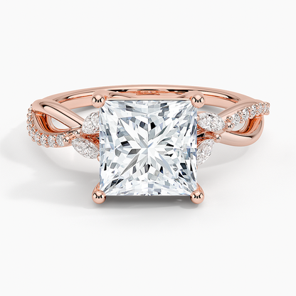 Petite Twisted Willow Diamond Ring - Princess Cut Center Stone