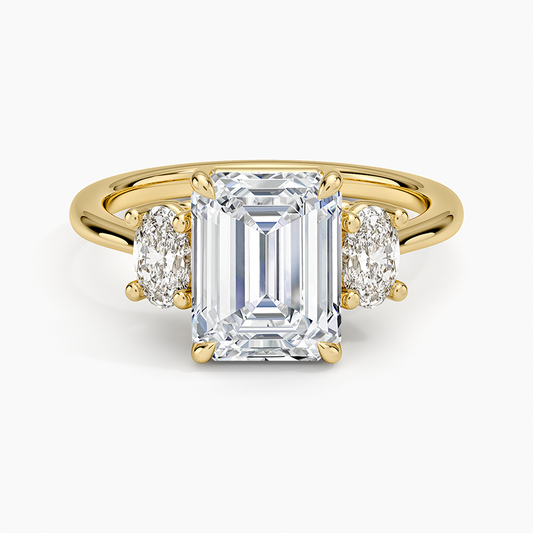 Oval-Cut Three Stone Diamond Ring (1/2 ct. tw.) - Emerald Cut Center Stone
