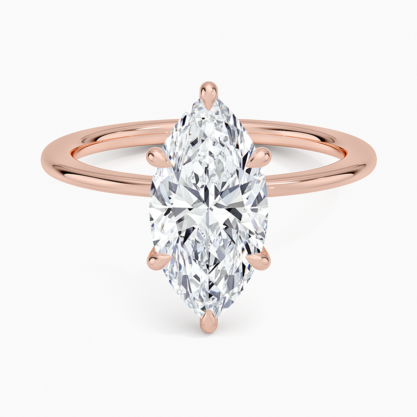 Petite Secret Halo Diamond Ring - Marquise Center Stone