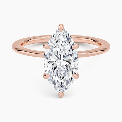 Petite Secret Halo Diamond Ring - Marquise Center Stone