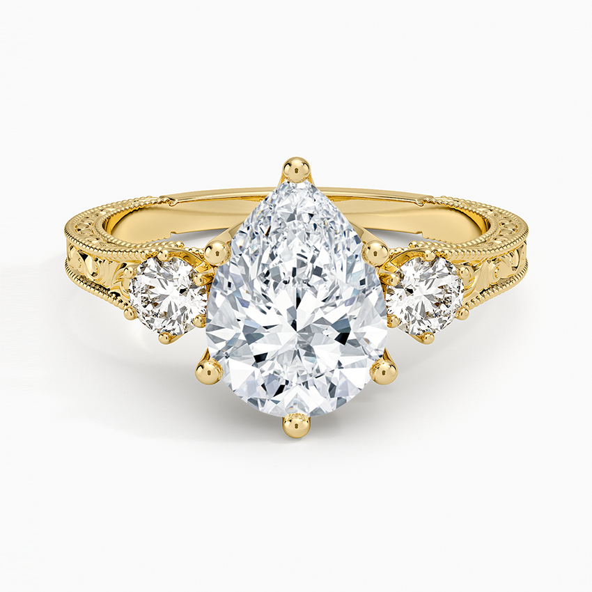 Hudson Engraved Three Stone Diamond Ring (1/3 ct. tw.) - Pear Center Stone