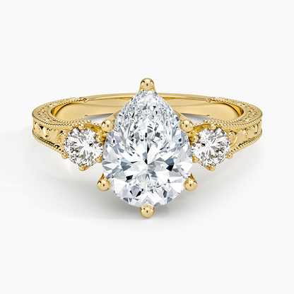 Hudson Engraved Three Stone Diamond Ring (1/3 ct. tw.) - Pear Center Stone