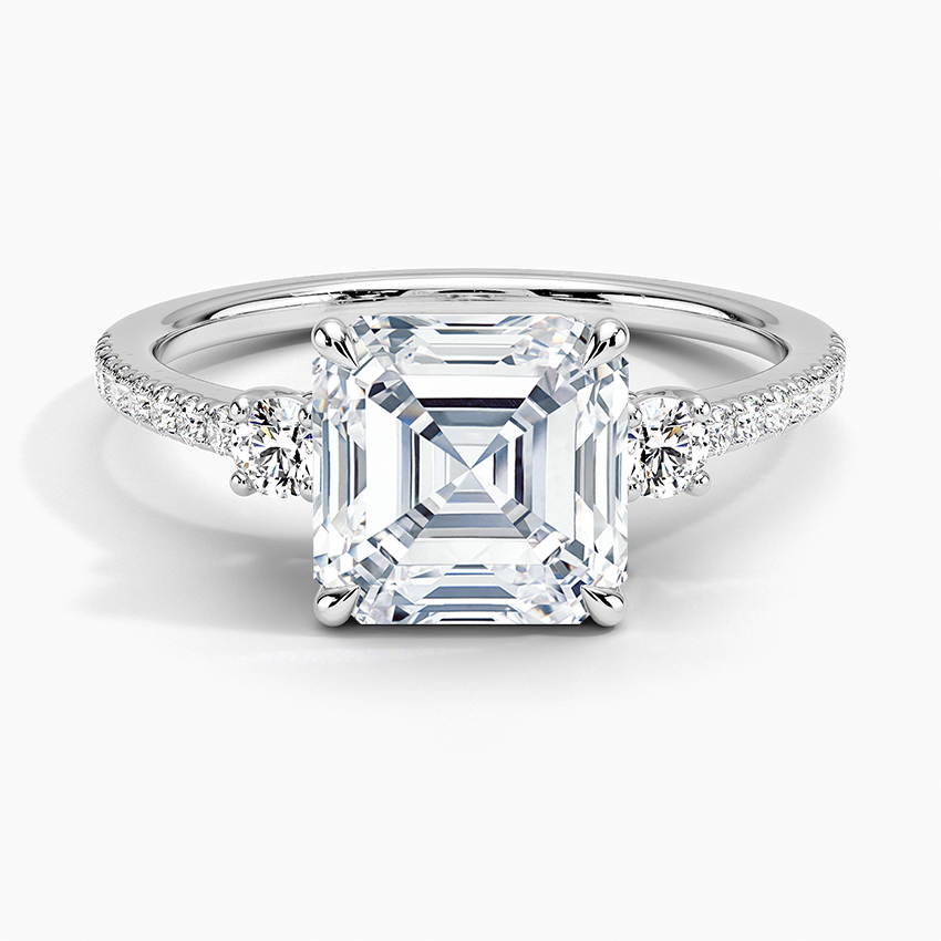Lyra Three Stone Diamond Ring (1/4 ct. tw.) - Asscher Cut Center Stone