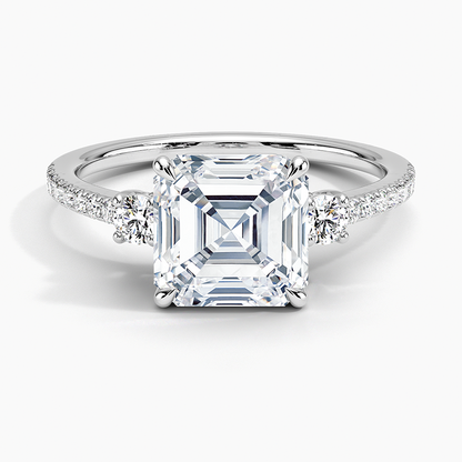 Lyra Three Stone Diamond Ring (1/4 ct. tw.) - Asscher Cut Center Stone