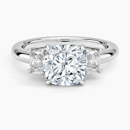 Helena Radiant-Cut Three Stone Diamond Ring (3/8 ct. tw.) - Cushion Cut Center Stone